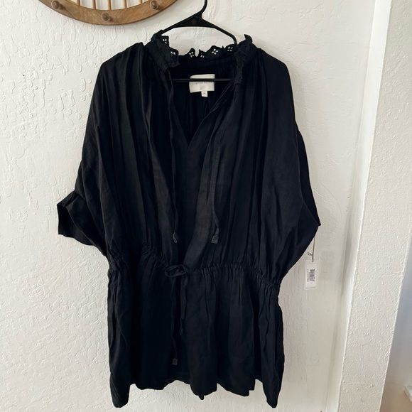 Brochu Walker Black St. Tropez Waist Chest Tie Eyelet Collar Oversized Dress M - Picture 5 of 14